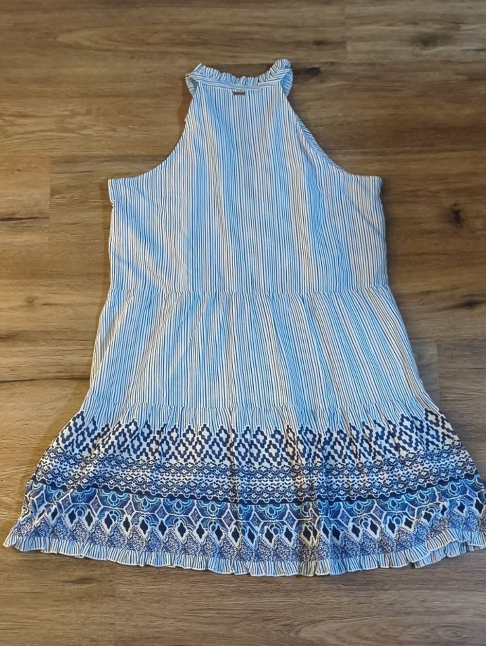 Cabana Life Blue & White Striped Midi Dress with Border Print - Picture 3 of 5